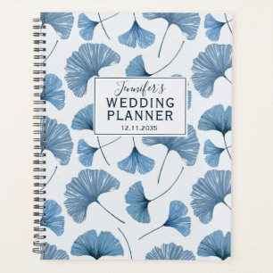 Tropical Ginkgo Foliage Dusty Blue Wedding Planner Planer