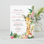Tropical Giraffe Girl Baby Shower Einladung (Stehend Vorderseite)