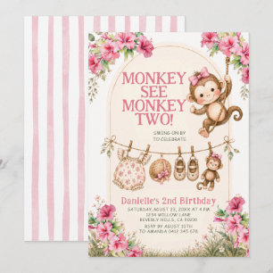Tropical Girl Monkey See Monkey Zwei Geburtstag Einladung