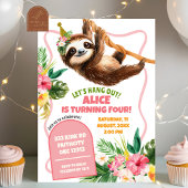 Tropical Girl pink Sloth Geburtstag Einladung