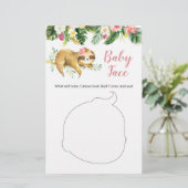 Tropical Girl Sloth Baby Dusche Baby Face Card (Stehend Vorderseite)
