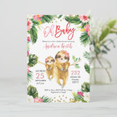 Tropical Girl Sloth Baby Dusche Einladung (Stehend Vorderseite)