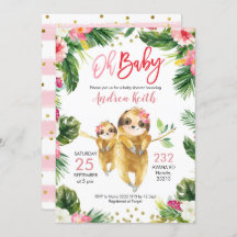 Tropical Girl Sloth Baby Dusche Einladung