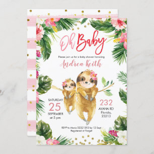 Tropical Girl Sloth Baby Dusche Einladung