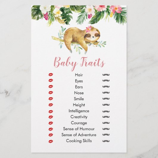 Tropical Girl Sloth Baby Shower Baby Tracks (Vorderseite)