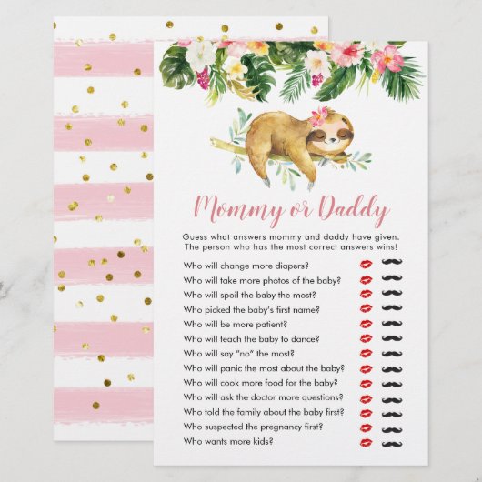 Tropical Girl Sloth Baby Shower Mommy oder Daddy (Vorne/Hinten)