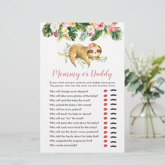 Tropical Girl Sloth Baby Shower Mommy oder Daddy (Stehend Vorderseite)