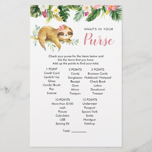 Tropical Girl Sloth Baby Shower Purgame (Vorderseite)