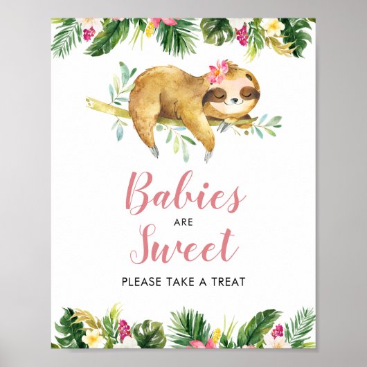 Tropical Girl Sloth Babydusche Babys sind süß Poster (Vorne)