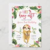 Tropical Girl Sloth Birthday Einladung (Vorderseite)