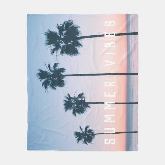 Tropical Girly Pink & Blue Palm Tree Sunset Custom Fleecedecke (Vorderseite)