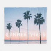 Tropical Girly Pink & Blue Palm Tree Sunset Custom Fleecedecke (Vorderseite (Horizontal))