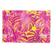 Tropical Girly Pink Yellow Palm Blätter Kissenbezug (Rückseite-Links)