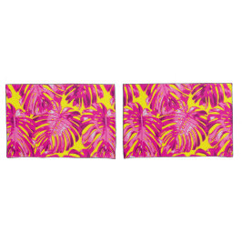 Tropical Girly Pink Yellow Palm Blätter Kissenbezug