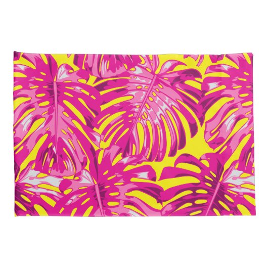 Tropical Girly Pink Yellow Palm Blätter Kissenbezug (Rückseite-Rechts)