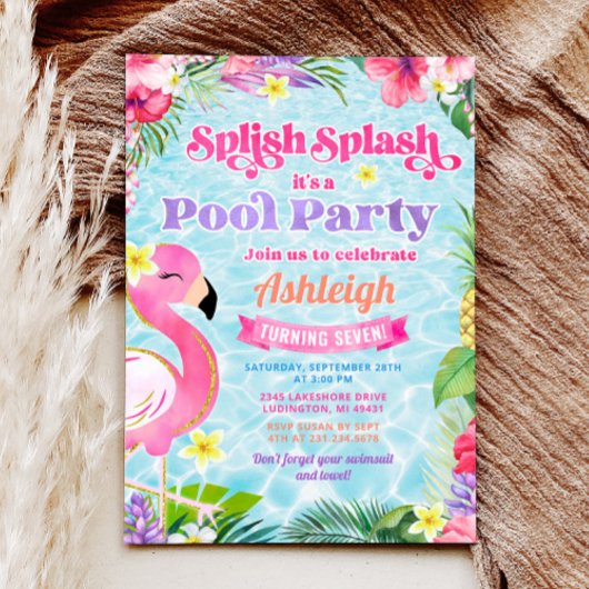Tropical Girly Pool Party Geburtstagseinladung Einladung