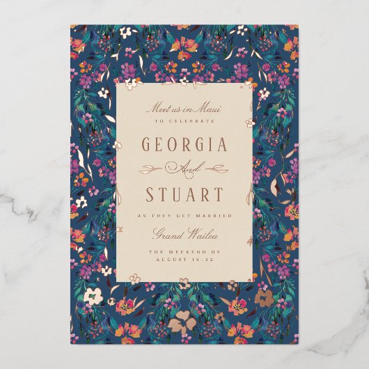 Tropical Glam Dark Türkise Magenta Folieneinladung (Vorderseite)