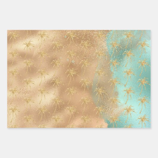 Tropical Glam Gold Aqua Glitz Ananas Geschenkpapier Set (Vorderseite 3)