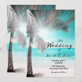 Tropical Glam Pink Aqua Blue Beach Palm Hochzeit Einladung (Vorne/Hinten)