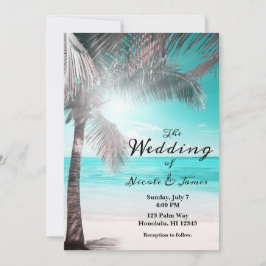 Tropical Glam Pink Aqua Blue Beach Palm Hochzeit Einladung