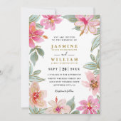 Tropical Glitter Flowers Elegant QR Code Wedding Einladung (Vorderseite)