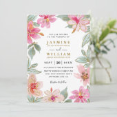 Tropical Glitter Flowers Elegant QR Code Wedding Einladung (Stehend Vorderseite)