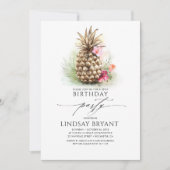 Tropical Gold Ananas Beach Floral Geburtstag Einladung (Vorderseite)