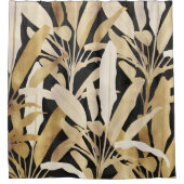 Tropical Gold Banana Leaves Black Pattern Duschvorhang (Vorderseite)