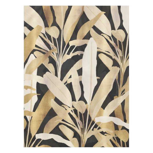 Tropical Gold Banana Leaves Black Pattern Tischdecke (Vorderseite)