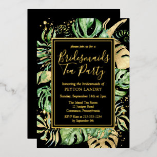 Tropical Gold & Black Bridesmaids Tea Party Folieneinladung