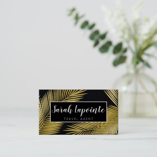 Tropical Gold & Black Palm Blätter Elegantes Desig Visitenkarte (Stehend Vorderseite)