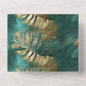 Tropical Gold Blätter Emerald Green All In One Einladung (Rückseite)