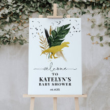 Tropical Gold Dinosaurs Welcome Sign