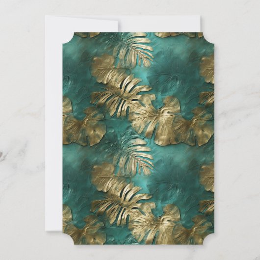 Tropical Gold Emerald Green Blätter Einladung (Rückseite)