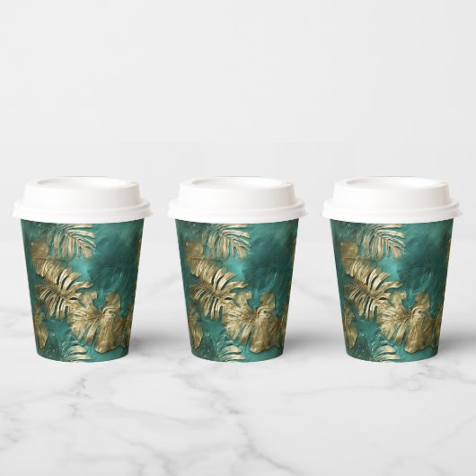 Tropical Gold Emerald Green Blätter Pappbecher (Multi)
