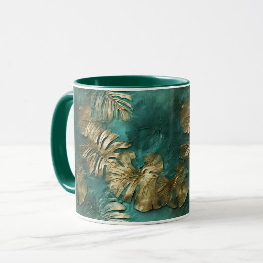 Tropical Gold Emerald Green Blätter Tasse (Vorderseite Links)