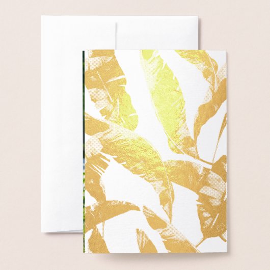 Tropical Gold Foil Banana Blätter Hochzeit einlade Folienkarte (Rückseite mit Umschlag)