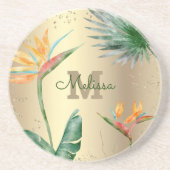 Tropical Gold Foil Floral Folies Monogram Script Getränkeuntersetzer (Vorne)