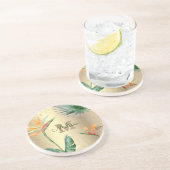 Tropical Gold Foil Floral Folies Monogram Script Getränkeuntersetzer (Seite)