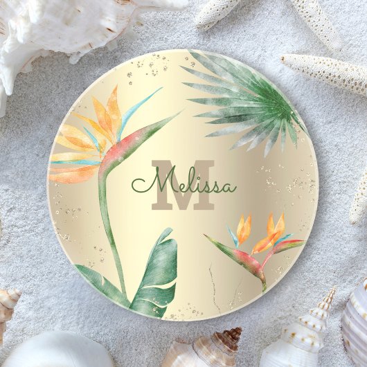 Tropical Gold Foil Floral Folies Monogram Script Getränkeuntersetzer