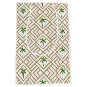 Tropical Gold Geometric Palm Tree Mittlere Geschenktüte