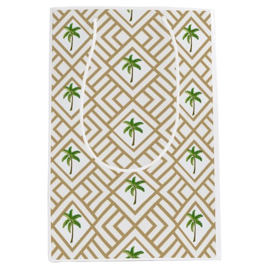 Tropical Gold Geometric Palm Tree Mittlere Geschenktüte (Vorderseite)