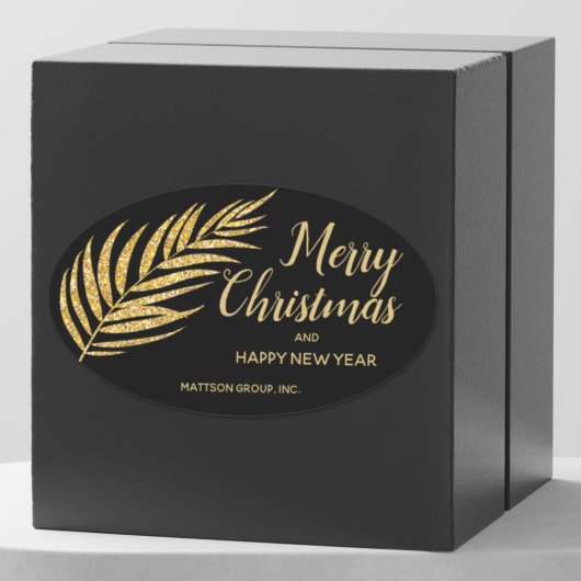 Tropical Gold Glitter Palm Christmas Thank You Ovaler Aufkleber