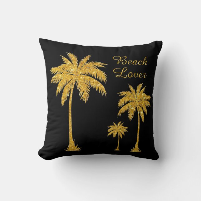 Tropical Gold Glitzer Beach Lover Kissen (Vorderseite)