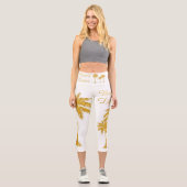 Tropical Gold Glitzer Beach Lover White Capri Leggings (Vorderseite)