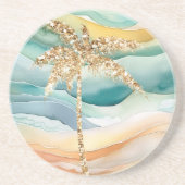 Tropical Gold Glitzer Palm Tree Beach Getränkeuntersetzer (Vorne)