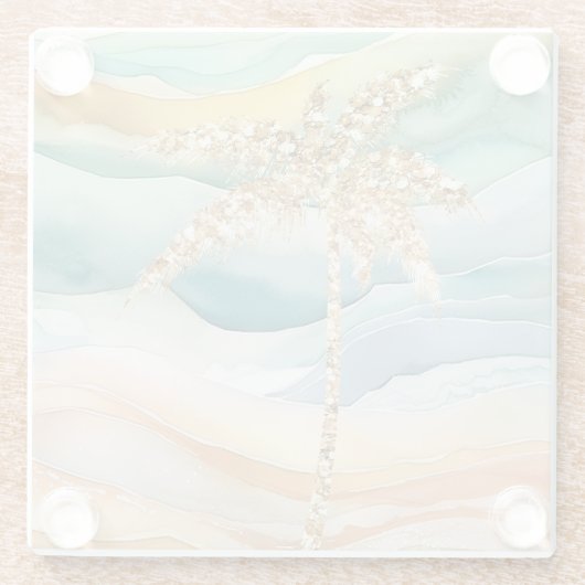 Tropical Gold Glitzer Palm Tree Beach Glasuntersetzer (Rückseite)