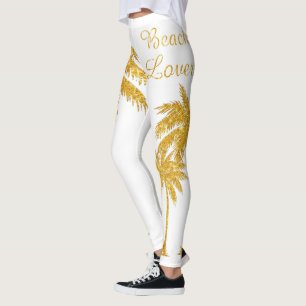 Tropical Gold Glitzer Palm Tree Beach Lover  Leggings