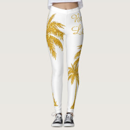 Tropical Gold Glitzer Palm Tree Beach Lover Leggings