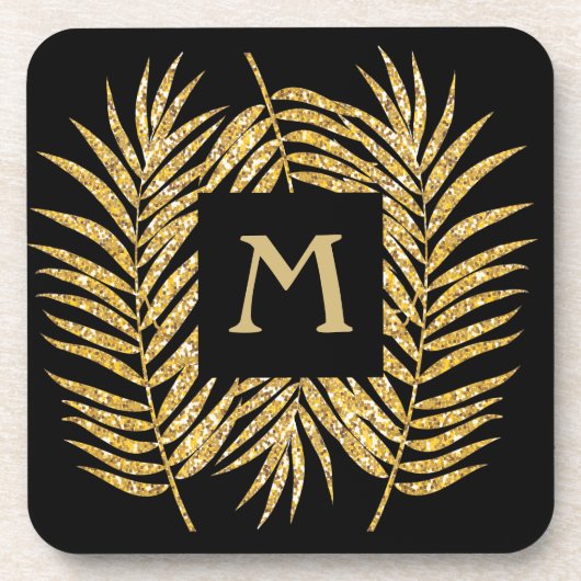 Tropical Gold Glitzer Palm Tree Fronds Wohngestalt Getränkeuntersetzer (Vorderseite)